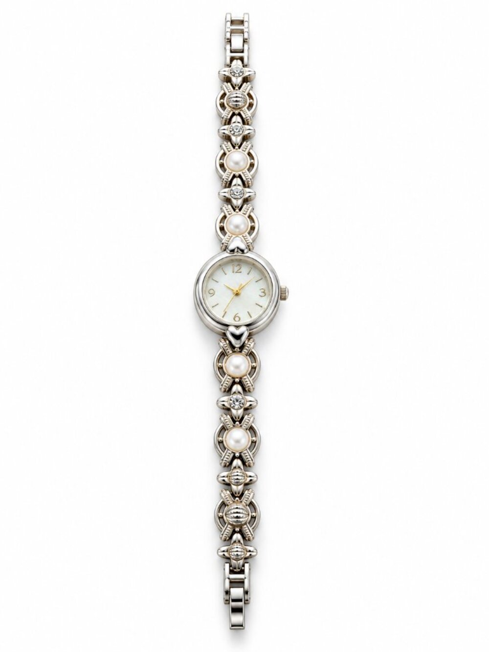 Women’s Silver Tone Pearl Accent Bracelet Watch White Dial Quartz